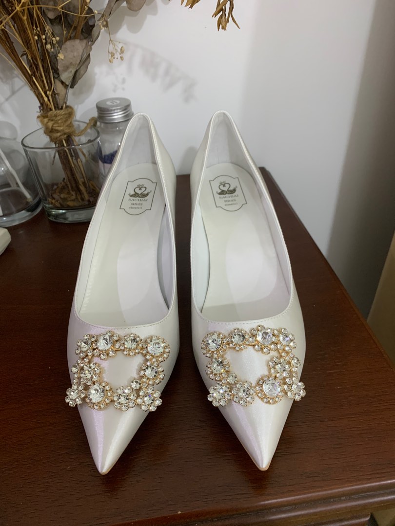 White satin shop wedding heels