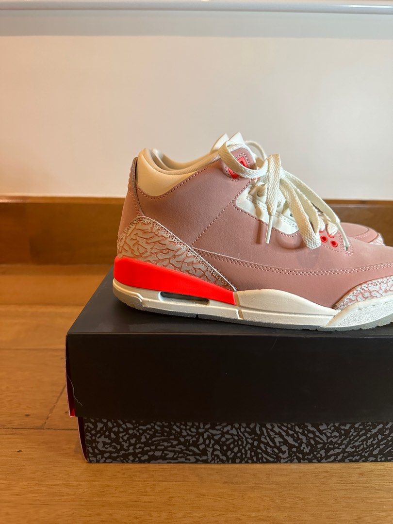 WMNS Air Jordan 3 Rust Pink (Category: Sneakers) located in Tarlac. Submitted by aky777 (Listing ID 1247919304, Image 2). Description: FOR SALE : WMNS Air Jordan 3 Rust Pink Worn only once. SNKRS Release SIZE : US 8 PRICE : P9,000 + SF PAYMENT METHODS : Paypal, Metrobank, BDO, BPI, Palawan Express, Gcash.
