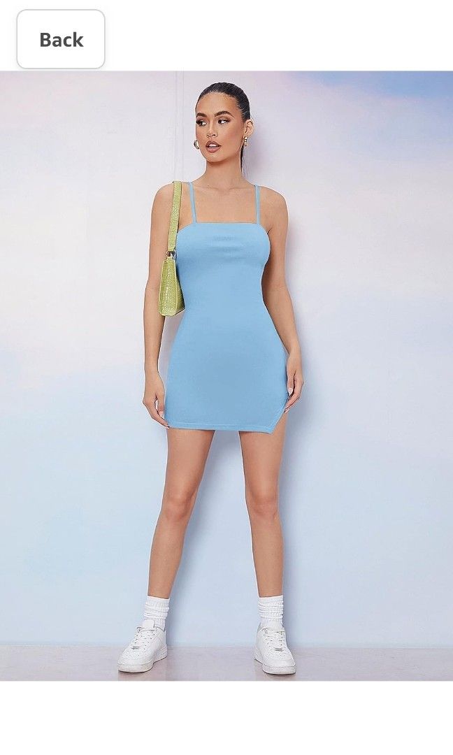 Women's Sexy Dress Sleeveless Form Fitting Slit Hem Cami Dress Sexy  Camisole Dress / shein blue dress with slit / shein powder blue dress,  Women's Fashion, Dresses & Sets, Dresses on Carousell