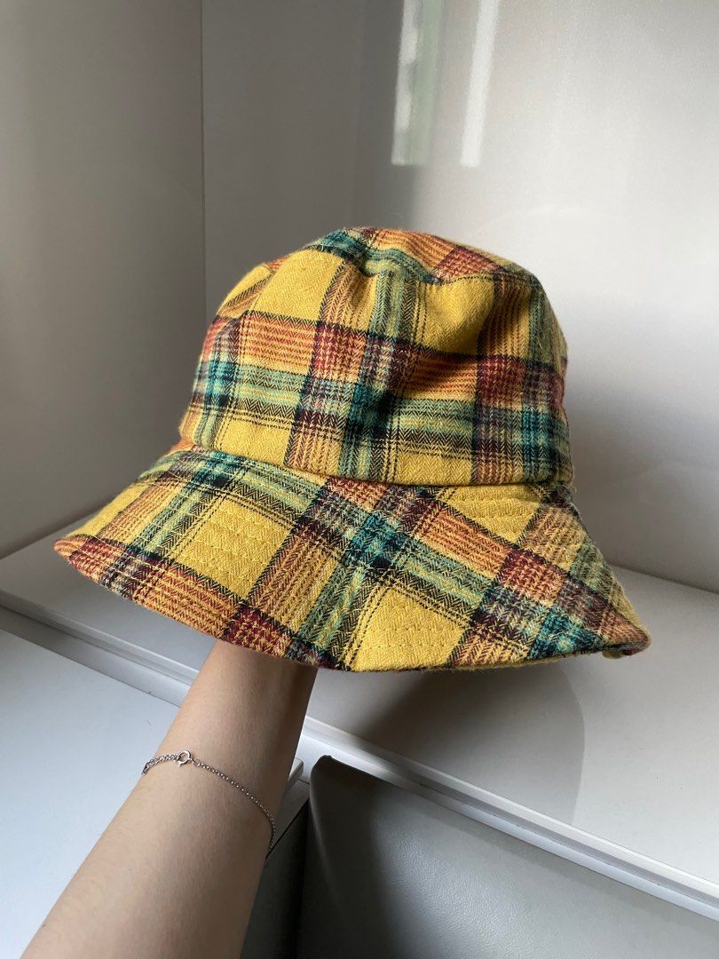 Yellow plaid bucket hat best sale