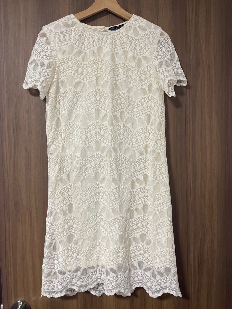 chinese dress ladies Zara Cream Sheer Crochet Dress- Size L (see notes) – The Saved Collection main image 0