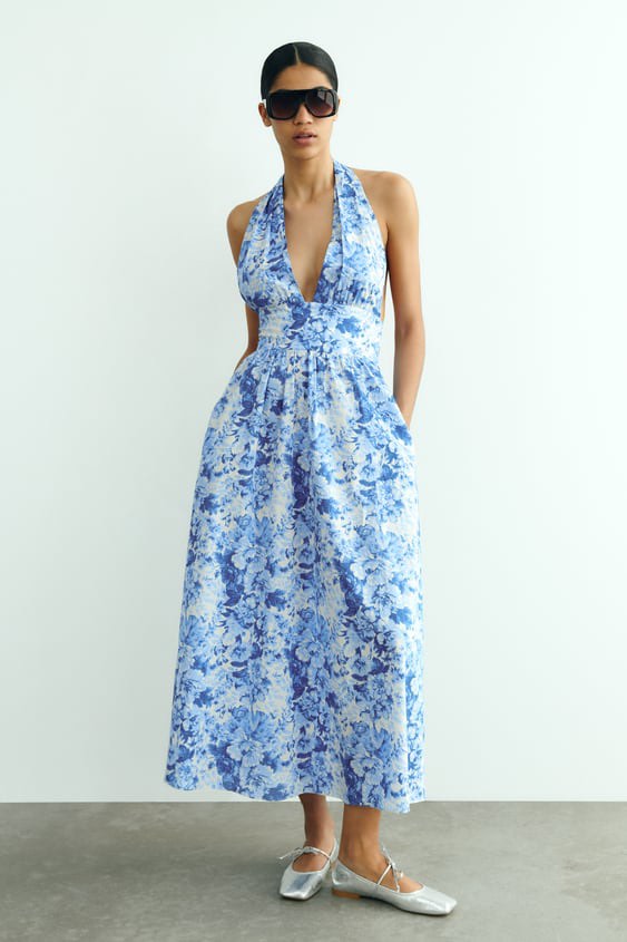Blue floral zara best sale dress