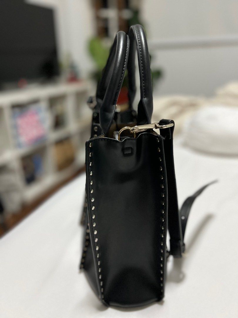 Zara studded tote bag clearance black