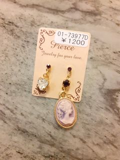 日本 心型閃石 復古宮廷畫像浮雕 耳環 earring64207892396801110