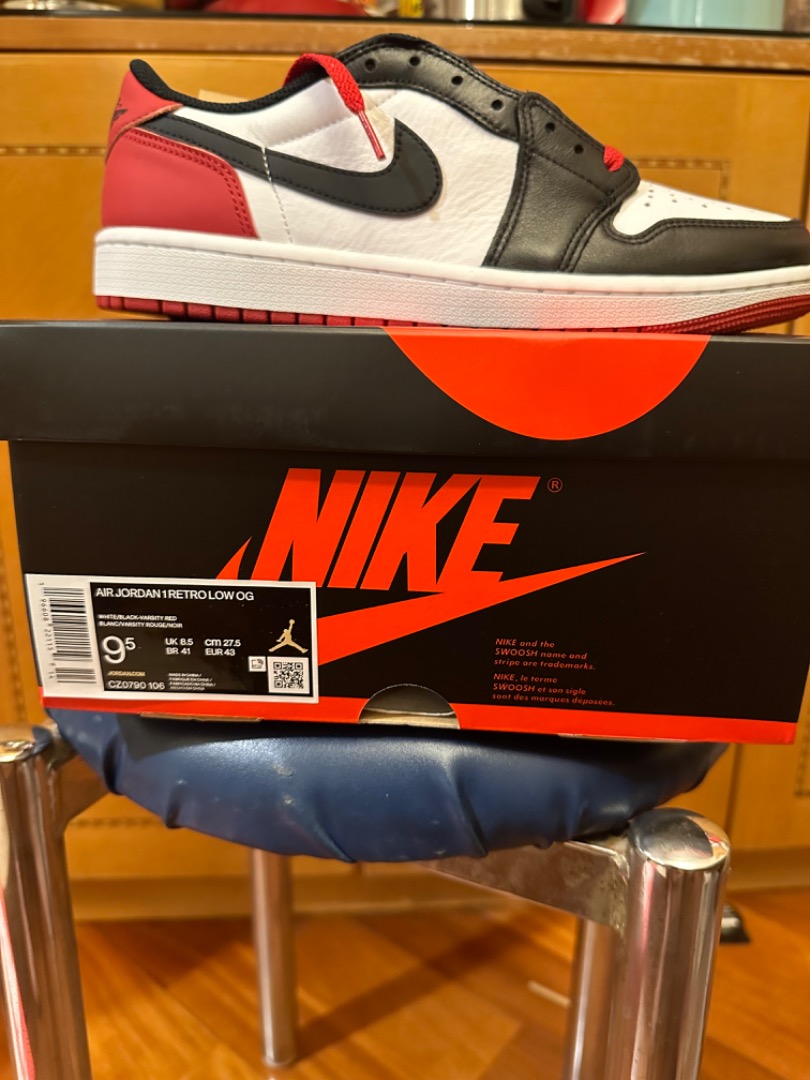 Air Jordan 1 Retro Low OG 復刻男子運動鞋Size 9.5 白/黑/校園紅