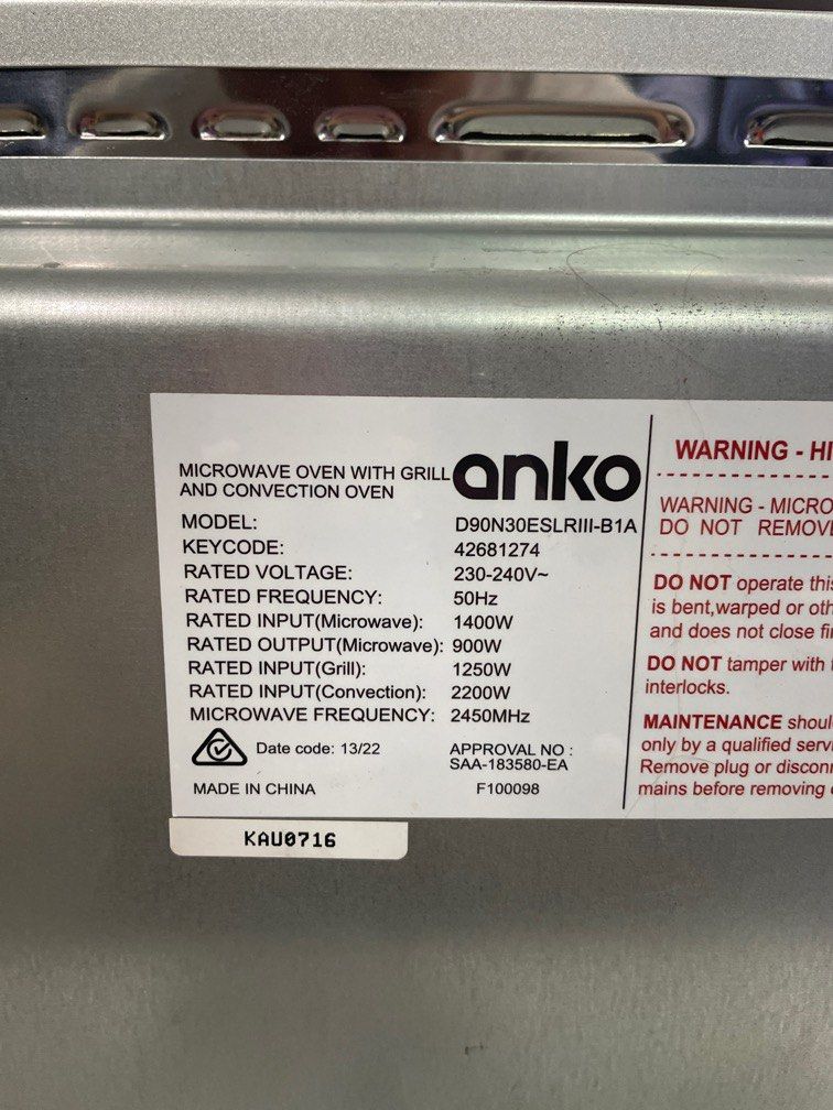 Anko Stainless Microwave Oven with grill and convection oven, TV & Home