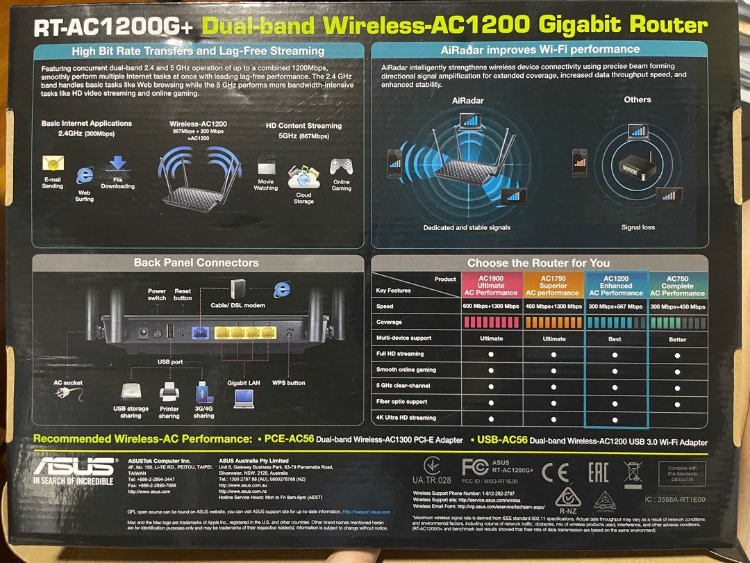 Ac200 Router Asus RT-AC1200G+ AC200 Dual Band Wifi Router, Computers & Tech, Parts ...