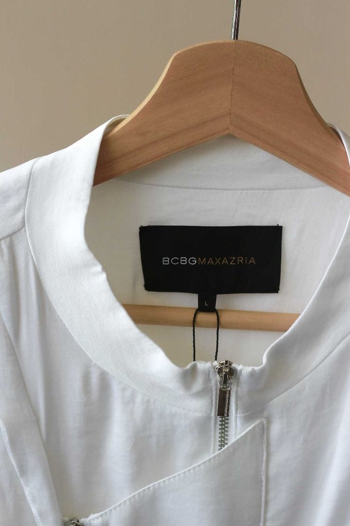 L BCBGMaxAzria White Biker Jacket Women s Fashion Coats