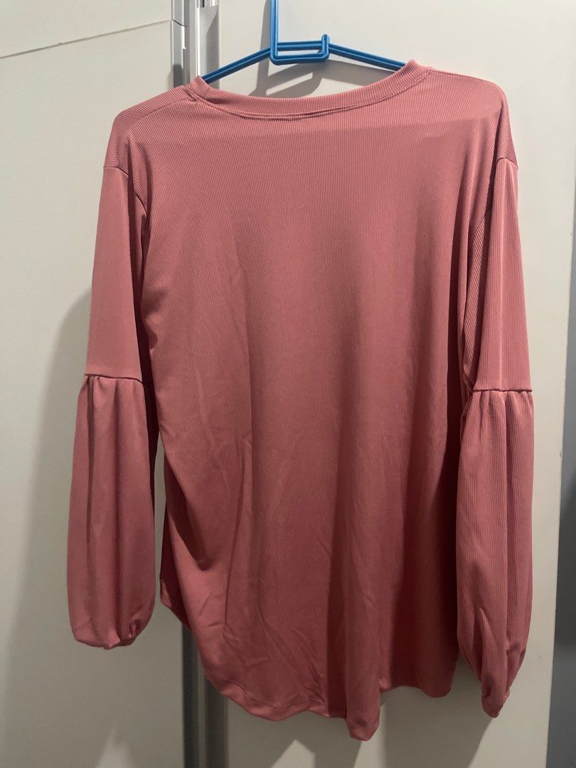 Big Size Puff Long Sleeves Top (Old Rose) (Category: Longsleeves) located in Manila. Submitted by decluttering03 (Listing ID 1252353096, Image 3). Description: Free size- best fit Medium-2XL bought online and never used Knitted fabric .