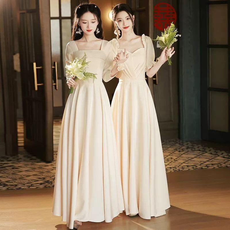 Bridesmaid Event Dinner Graduation Ceremony Quality Formal Dress Long Sleeve Floral Sleeve