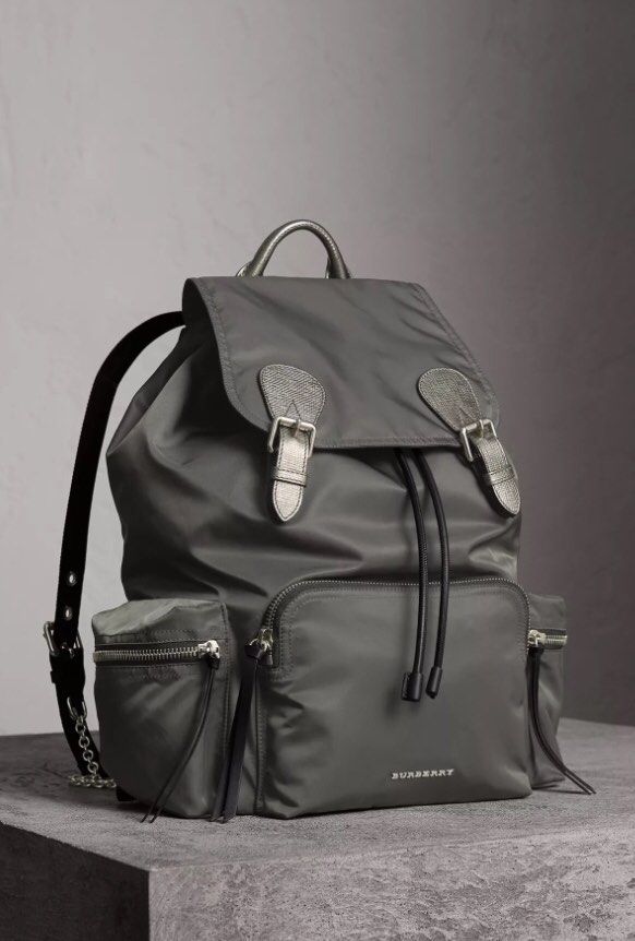 The medium rucksack in technical nylon and leather on sale