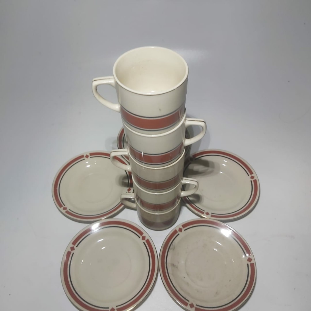 Zaman Tempo Dulu Coffee Tea Cup Glass Gelas Cangkir Jadul Retro 5 Pcs Take All Keramik Vintage 7407