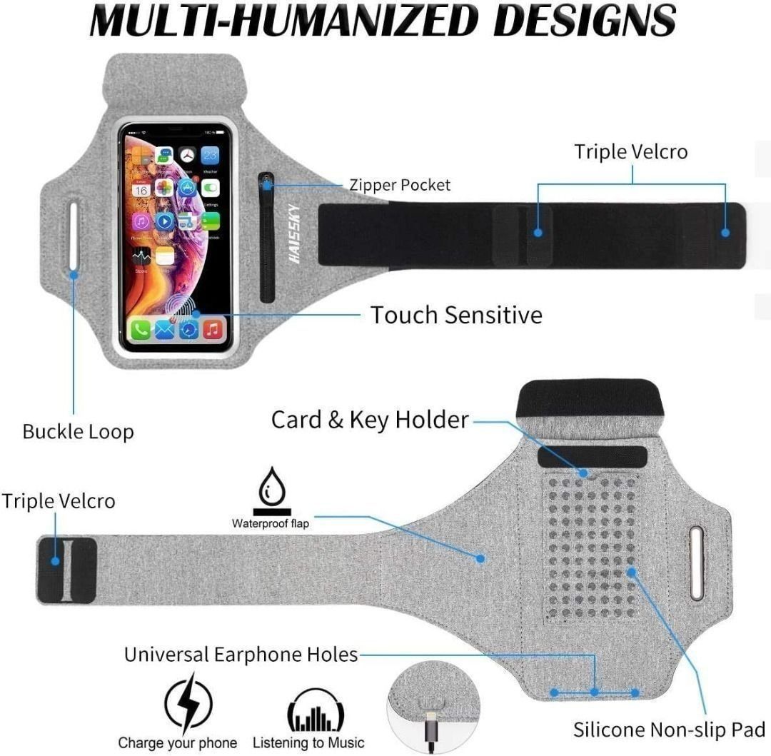 Cell Phone Running Armband with Airpods Zipper Pocket Armband Case Running Holder for iPhone 12 Pro