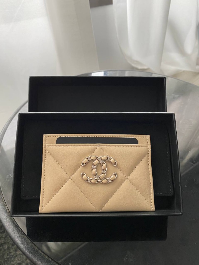 Chanel 19 Card Holder(lamb skin) beige, Luxury, Bags & Wallets on