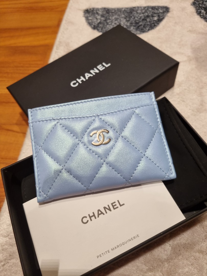 Sale!! BNIB Chanel Card Holder Light Blue Lambskin, Luxury, Bags & Wallets  on Carousell