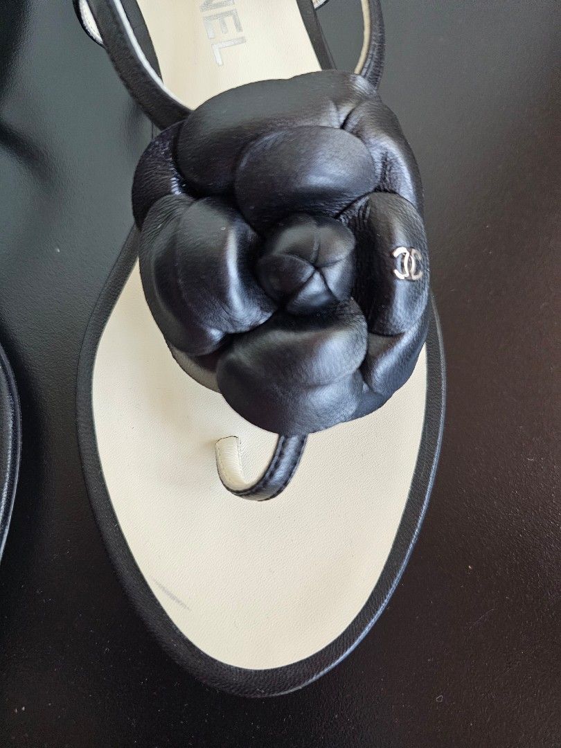 Chanel black leather sandals clearance