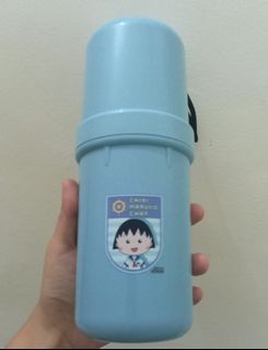 CHIBI MARUKO CHAN BLUE COLD BOTTLE CASE STORAGE TUMBLER W/ 2 CUPS  INSIDE LIMITED EDITION FROM JAPAN