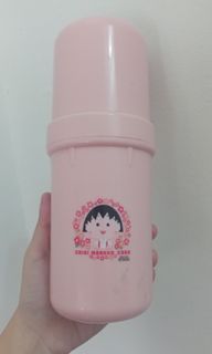 CHIBI MARUKO CHAN PINK COLD BOTTLE CASE STORAGE TUMBLER W/ 2 CUPS  INSIDE LIMITED EDITION FROM JAPAN