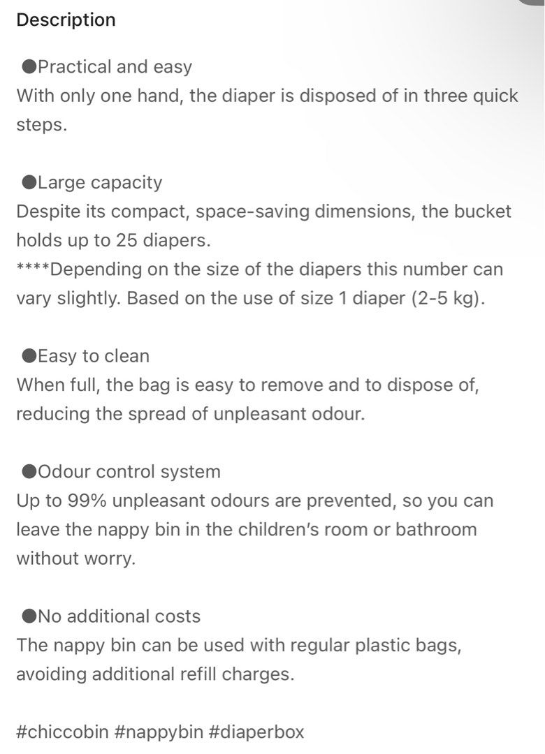 CHICCO Diaper Box (Nappy Bin), Babies & Kids, Bathing & Changing, Other