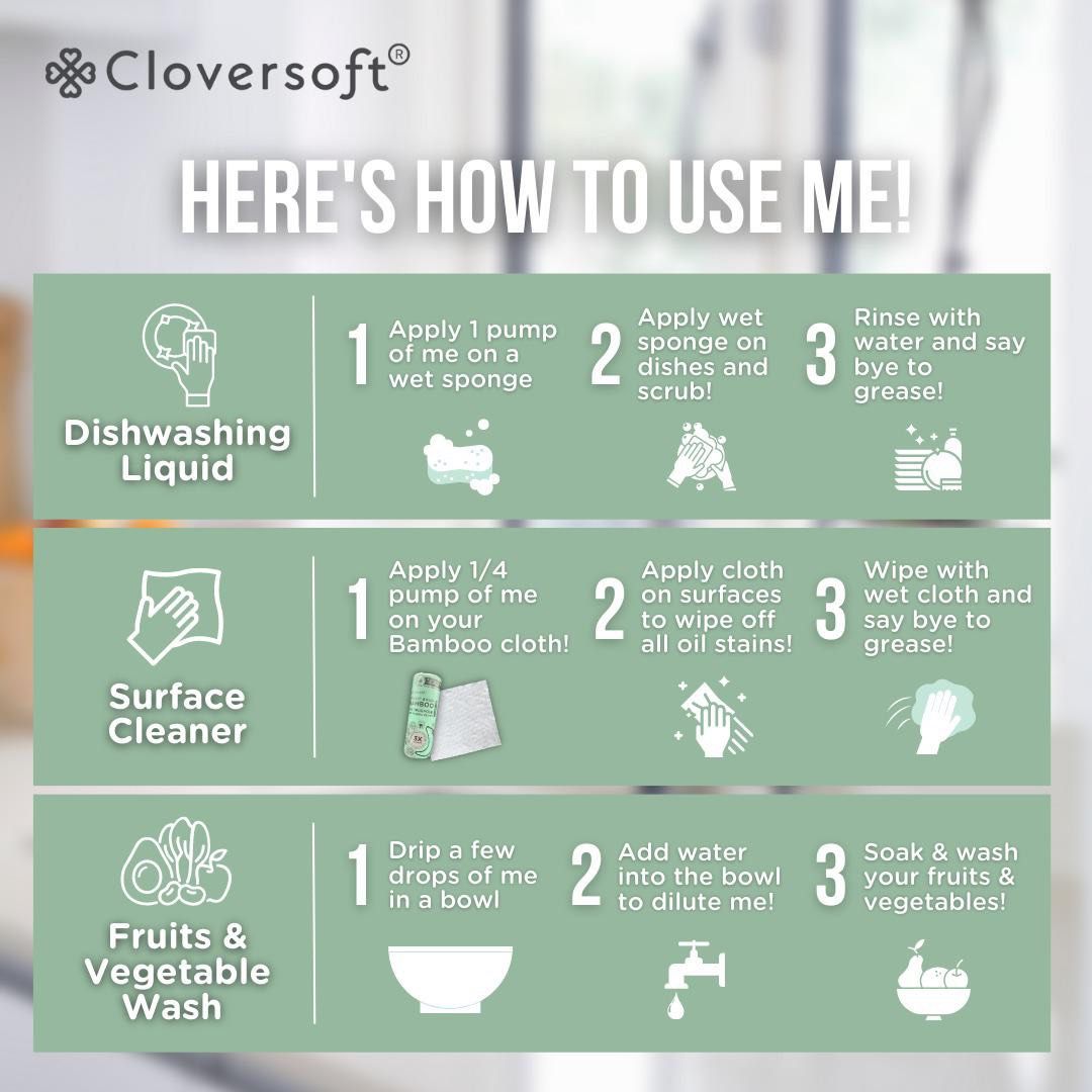 Cloversoft Dishwashing Liquid for Sensitive Skin, Furniture & Home Living, Cleaning & Homecare