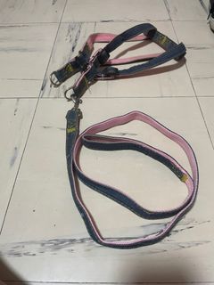 Dog harness ang leash pink denim