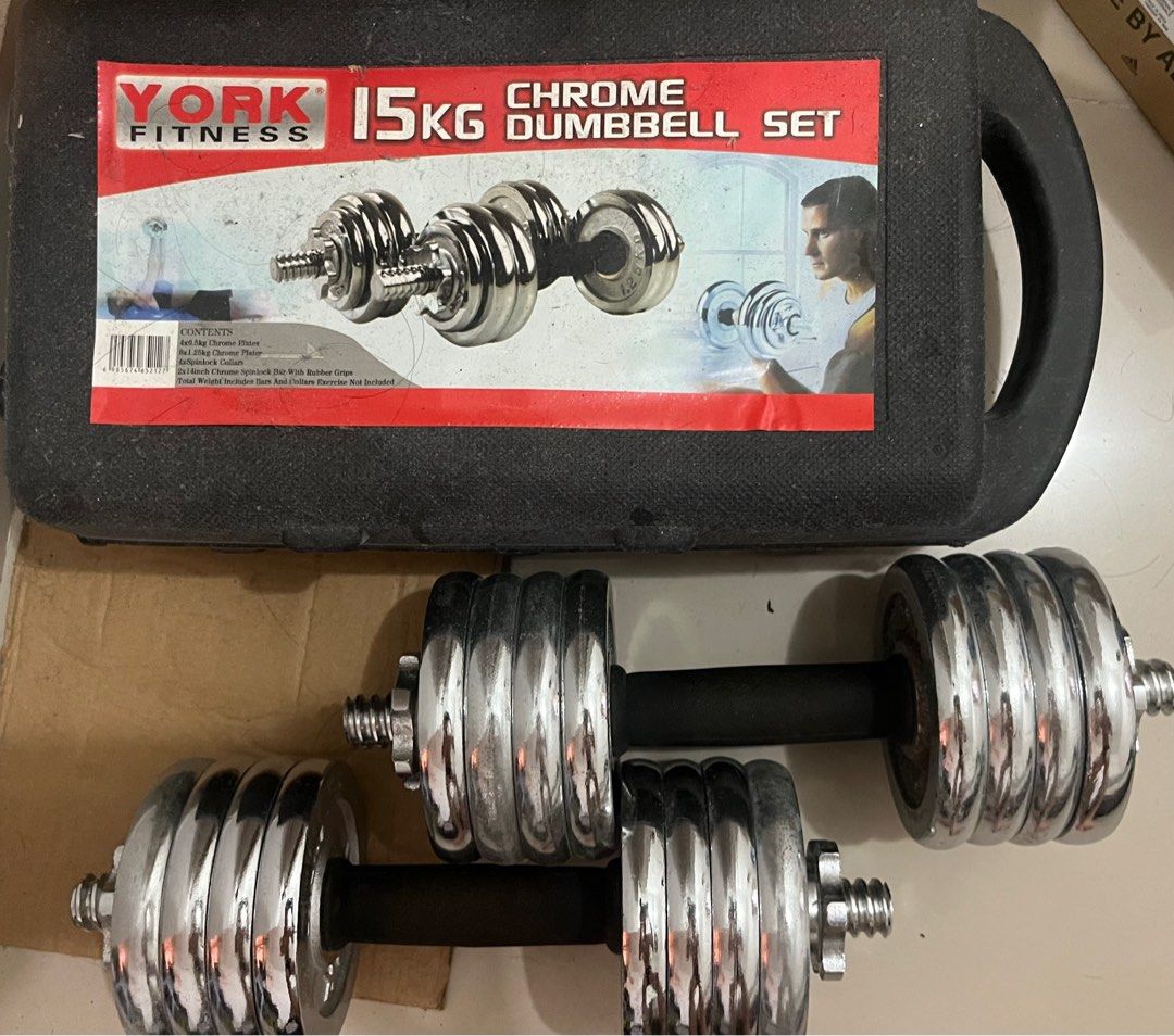 York fitness 15kg store chrome dumbbell set