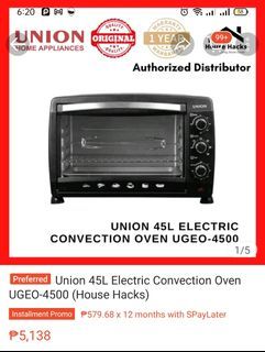 For sale Union convection oven 45L capacity