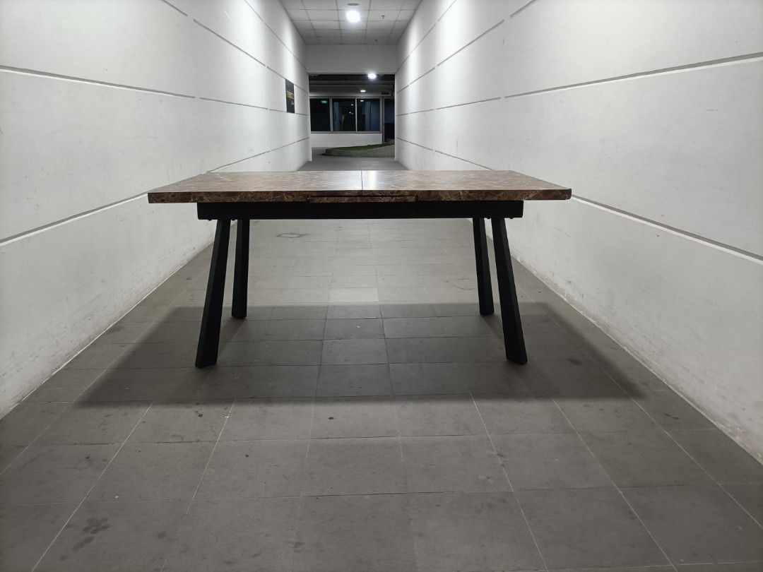 FORDA Extendable Dining Table in BROWN MARBLE LAMINATE MDF, Furniture