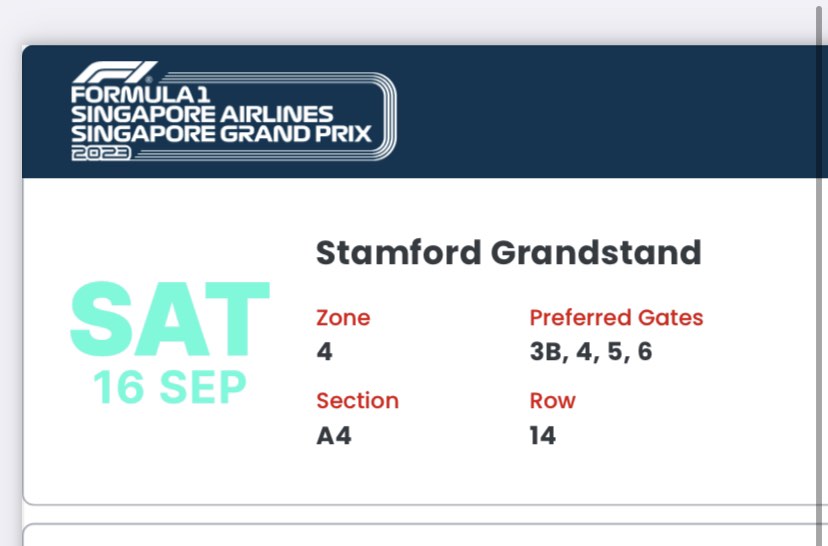 Formula 1 ticket Sat 16 Sep 1 seated ticket Stamford Grandstand