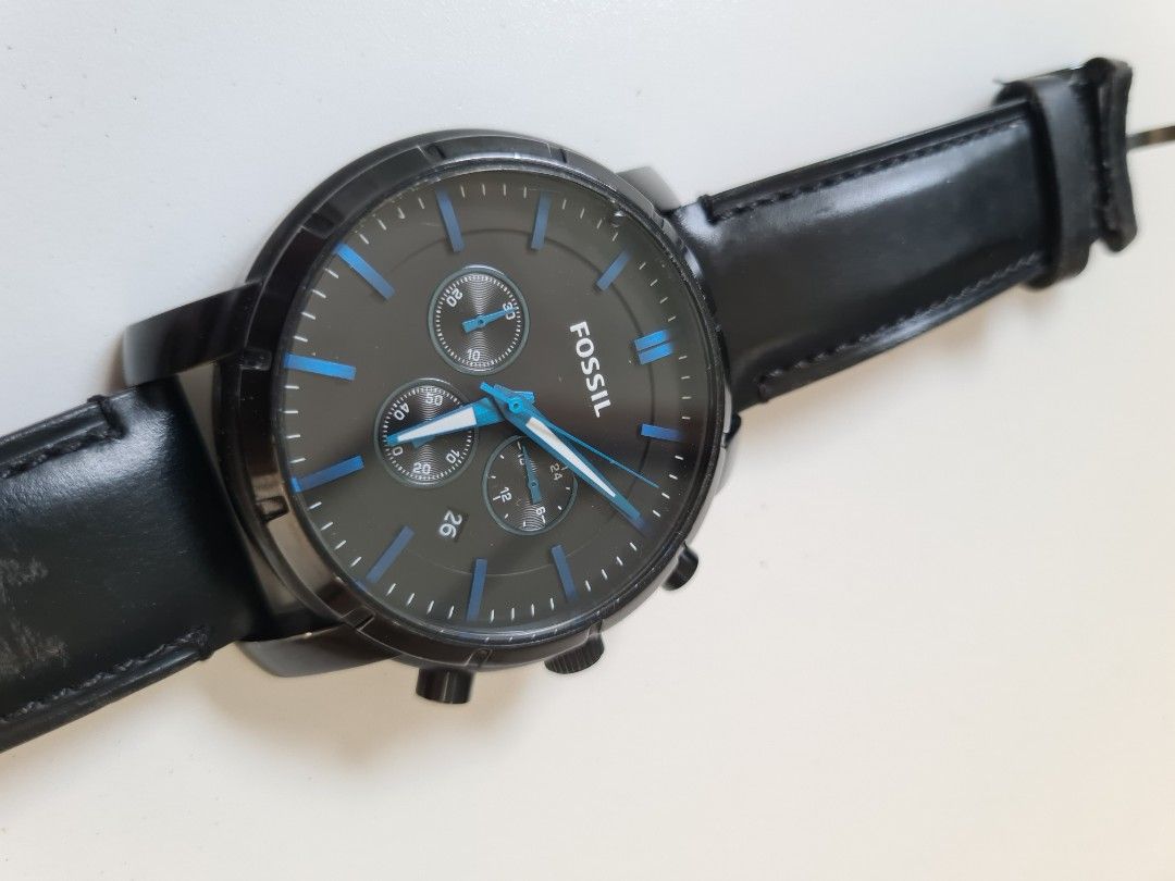 Fossil Watch Men s Black and Blue Face with Black Strap Men s