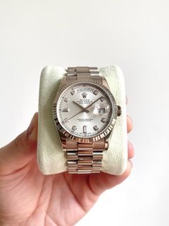 (Full Set) Rolex Day-Date 36 18k White Gold Silver Baguette Diamonds Ref. 118239