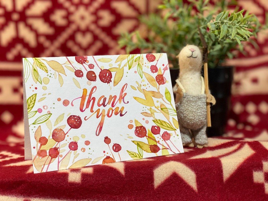 Hand Painted Thank You Card, Hobbies & Toys, Stationery & Craft, Craft