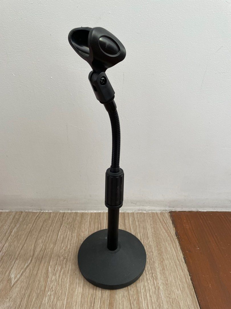 Mic Stand (Premium Weighted with Adjustable Goosneck) (Category: Microphones) located in Pasig City. Submitted by retail.manila (Listing ID 1252229350, Image 2). Description: PROMO: BUY 1 GET 1 FREE High End Radio Tabletop Mic Stand with weighted platter and adjustable goosneck. Brand new, no box.