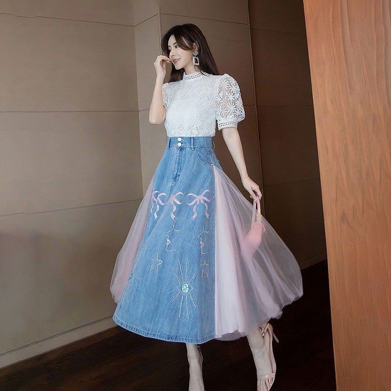 Denim and cheap tulle dress womens