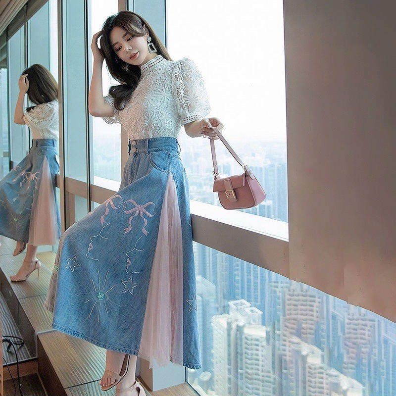 Denim and cheap tulle dress womens