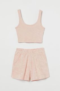 H&M Soft Pink Set Crop Top Shorts Summer Casual Oneset