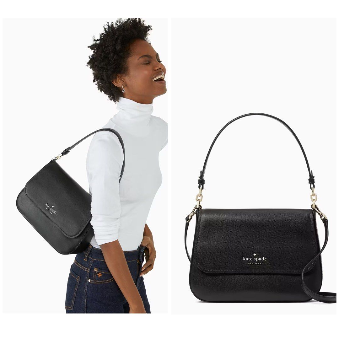 INSTOCK Kate Spade Staci Saffiano Leather Flap Shoulder Bag Handbag  Crossbody Slingbag Black