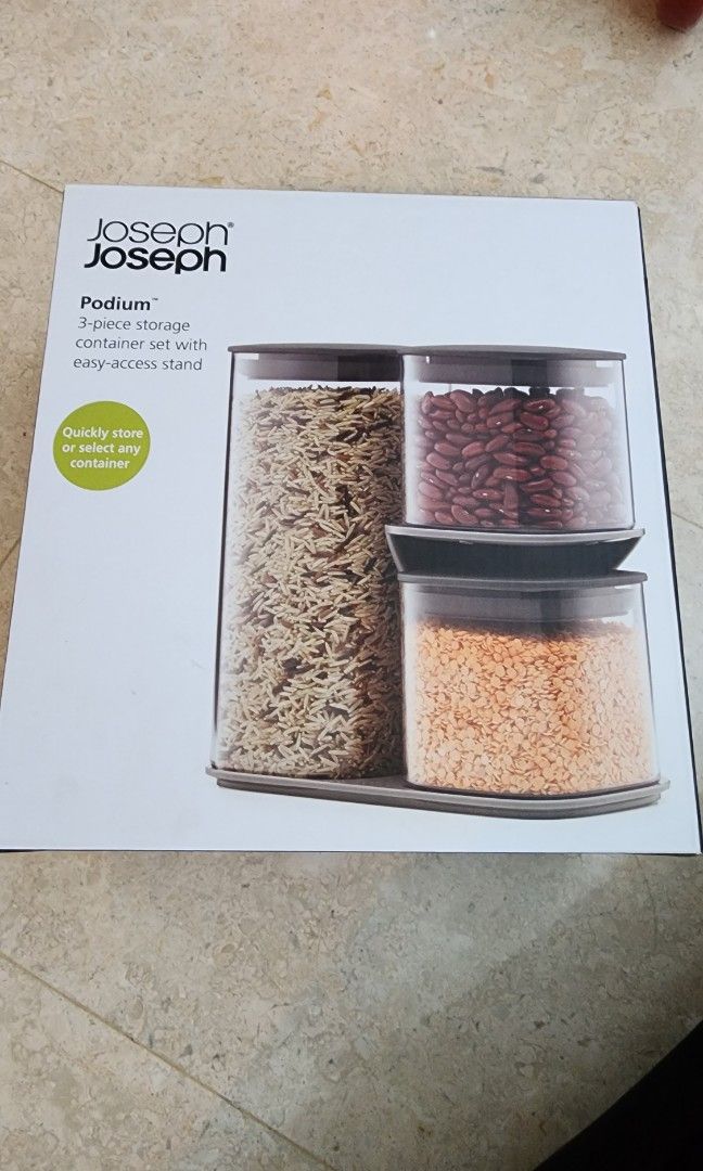 Joseph Joseph Podium Dry Food Storage Container Set with Stand, 5-piece,  Gray