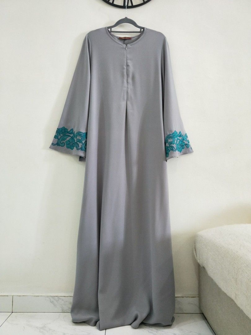 JUBAH ABAYA LONG DRESS MAXI DRESS TURQUOISE GREY BEST FIT M L