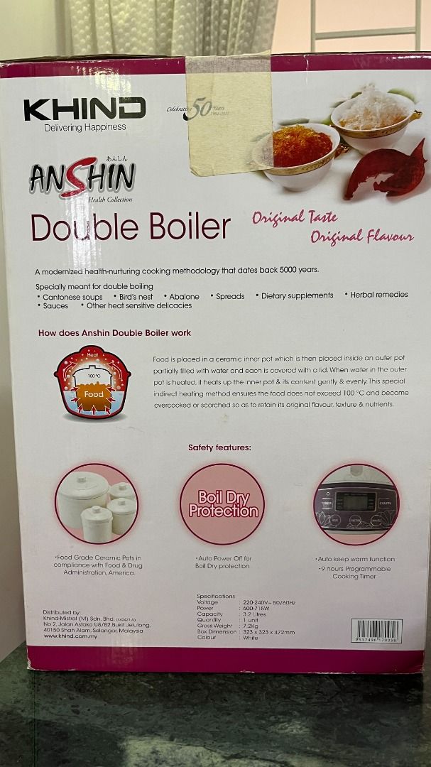 KHIND 3.2L Double Boiler DB600, TV & Home Appliances, Kitchen