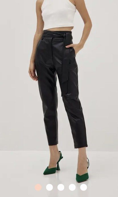 Black peg leg H&M trousers with silk stripe down the... - Depop