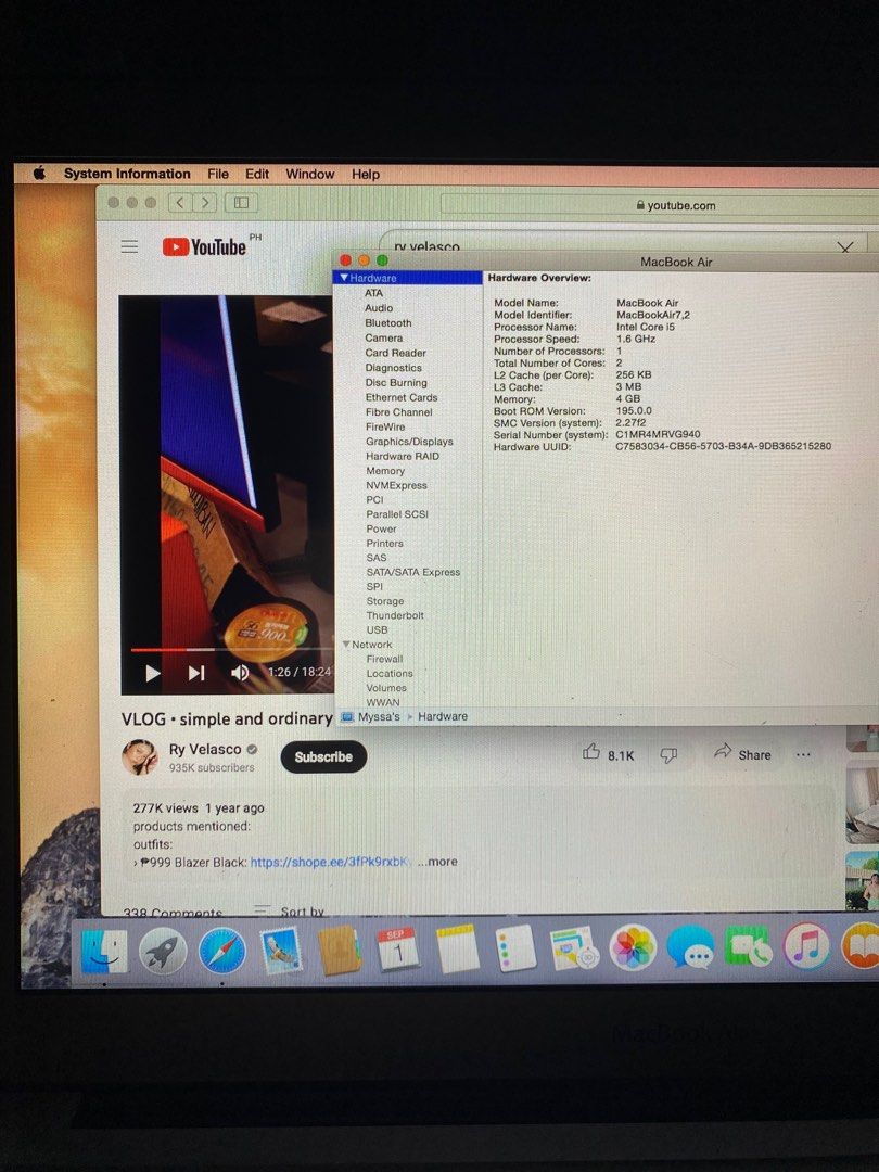 Macbook air 2015 (128gb) (Category: Laptops & Notebooks) located in Manila. Submitted by abercrombie777 (Listing ID 1252112054, Image 2). Description: Price negotiable 13 inch 128 gb Inclusion Unit Original Charger Freebie: Laptop bag & case (pink) Meetup Place Metro Manila Or any mrt stations or sm megamall Available COD Via Lalamove or cod cop lbc No issue, di na ginagamit at all naka tambak lang Walang gasgas whatsoever Good as new .