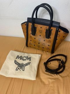 MCM Klassik Visetos Monogram Print Large Tote Bag /Cognac/$950 Logo Brown  Black