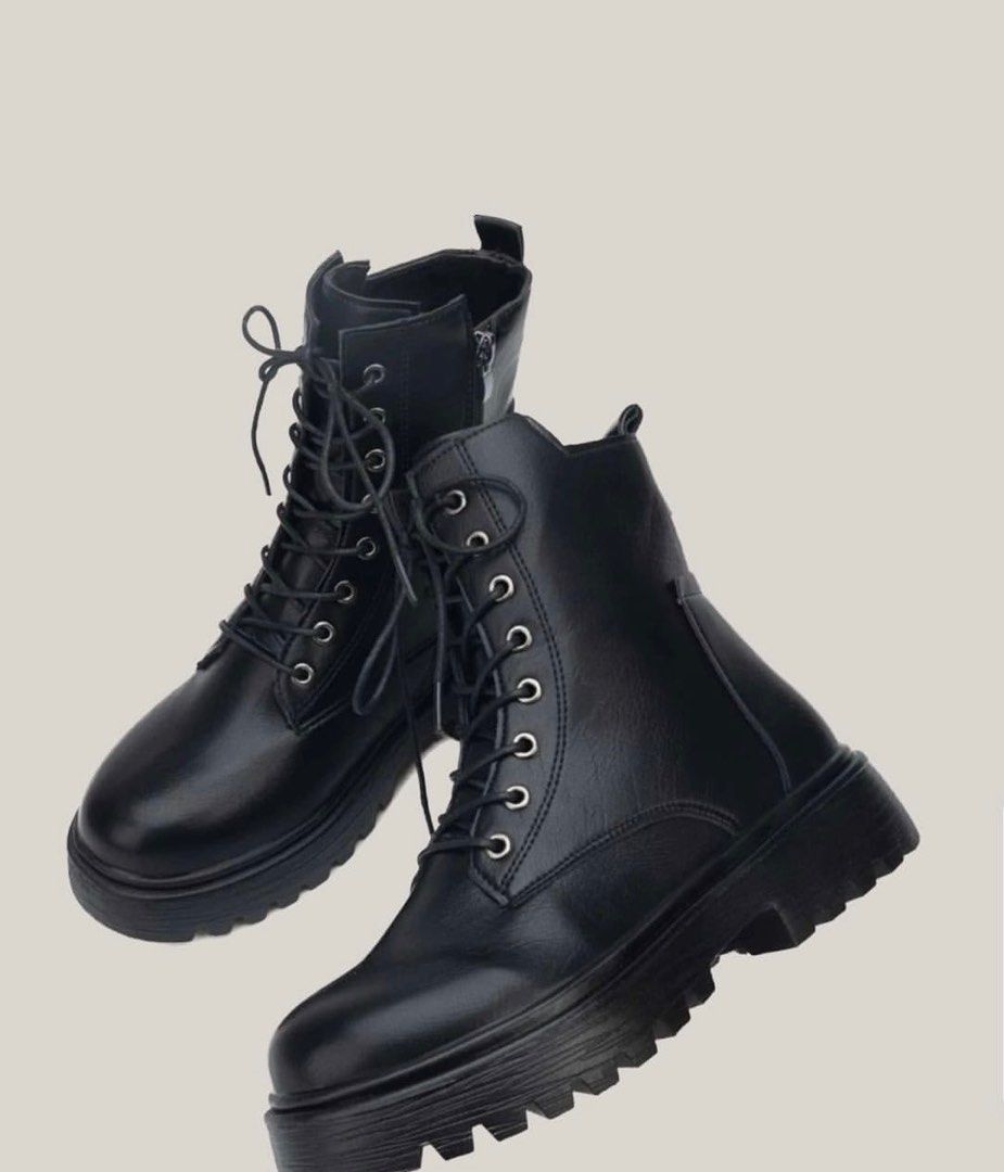 Minimalist Laceup Front Combat Boots on Carousell