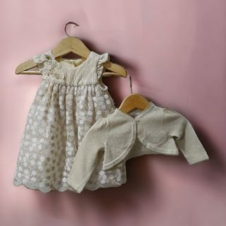 Mothercare Embroidery Gold Party Dress + Carters Gold Crop Cardigan