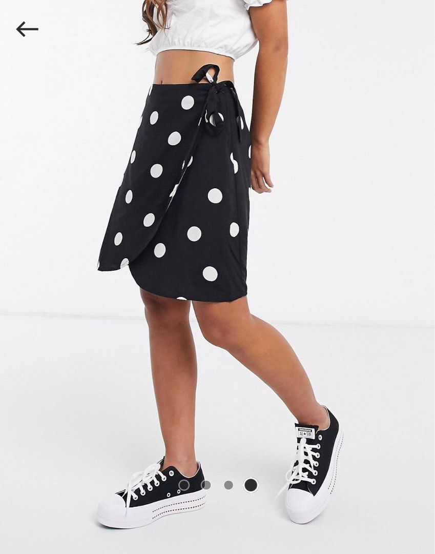 New Look mini wrap skirt in black polka dot Women s Fashion