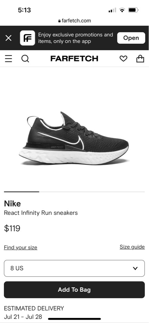 react infinity run white