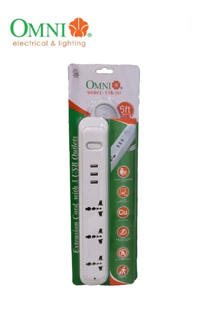 Omni Extension Cord with 3 USB Outlets on Carousell