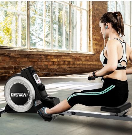 OneTwoFit Foldable Rowing Machine Spin Bike 16 Levels Of