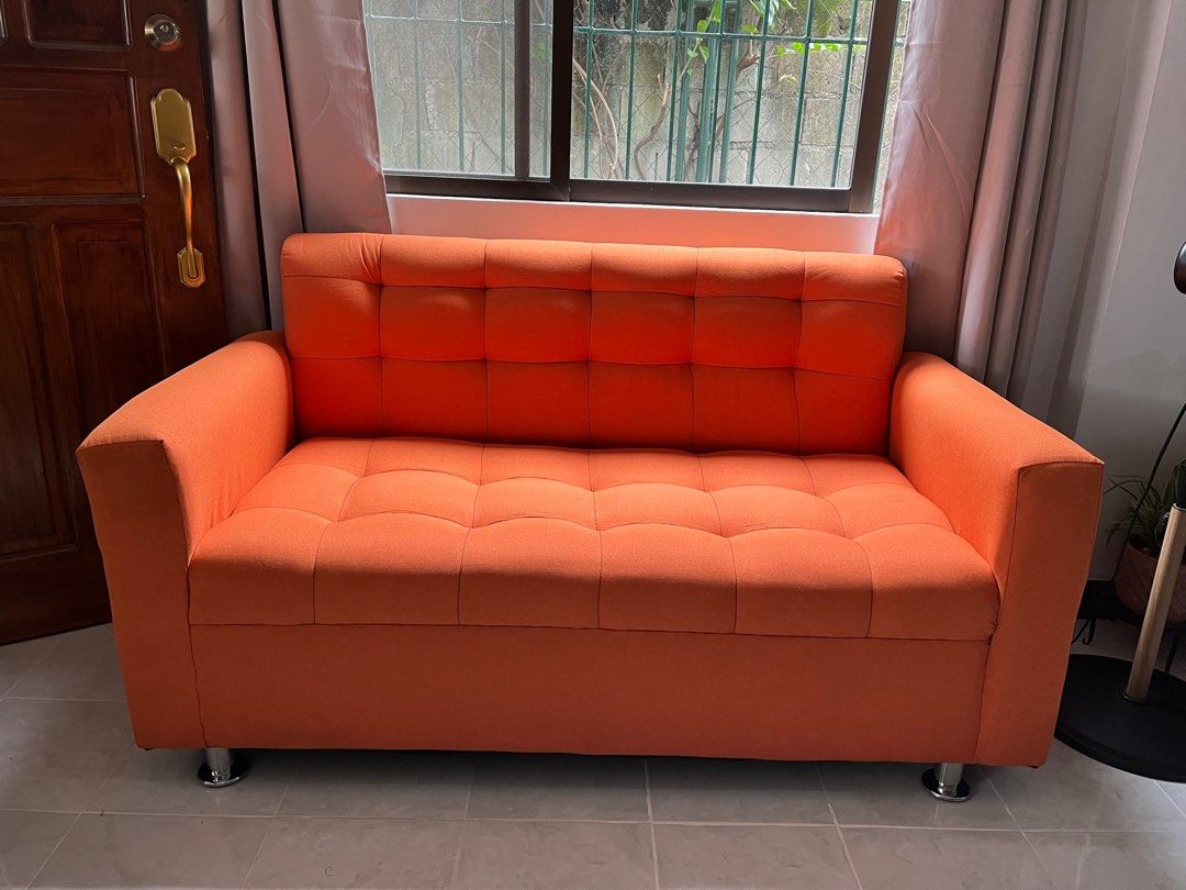 Orange Three Seater Sofa Extra Wide Seat New (Category: Sofas) located in Las Pinas. Submitted by abby_e_g (Listing ID 1252194754, Image 1). Description: 💫SOFA SET & SOLO FOR SALE & PRE ORDER(CUSTOMIZE)‼️ 🤍2-5 days Lead time 🤍Can accommodate rush work without any added fee pag di busy! 🪵Material used🪵 Wooden Frame Uratex Foam Fabric, Leatherette, Leather & Velvet Steel legs, Stainless & Wood Size: Singles, 2S, 3S, Lshapes & more.. 📲To Order